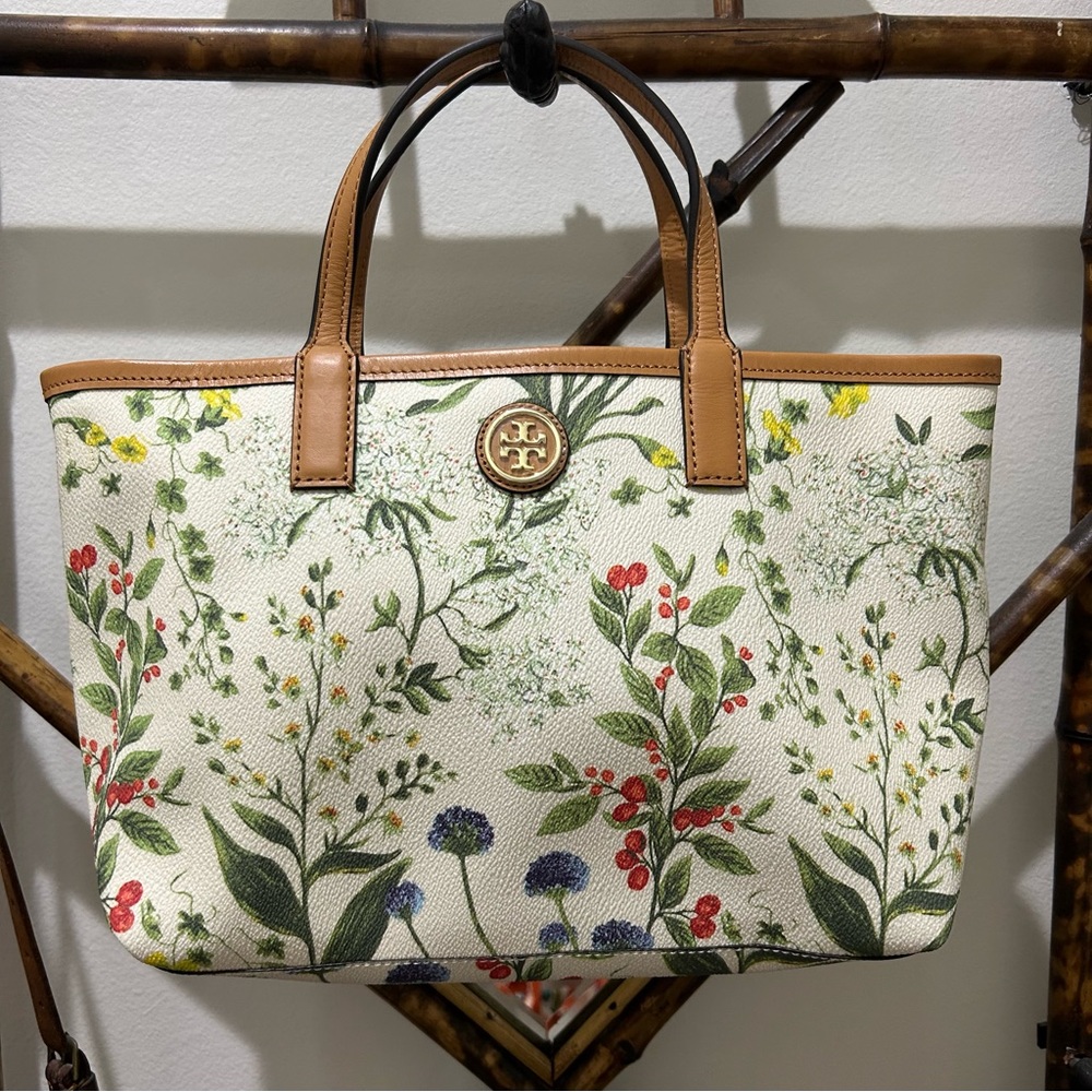 Tory Burch garden print vinyl shopper